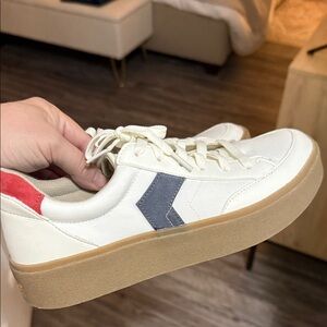 Dr. Scholl's Cream Sneakers with Red and Gray Details